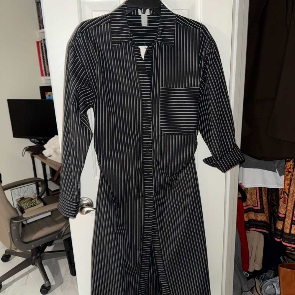 a new day Black and White Striped Long Sleeve Dress